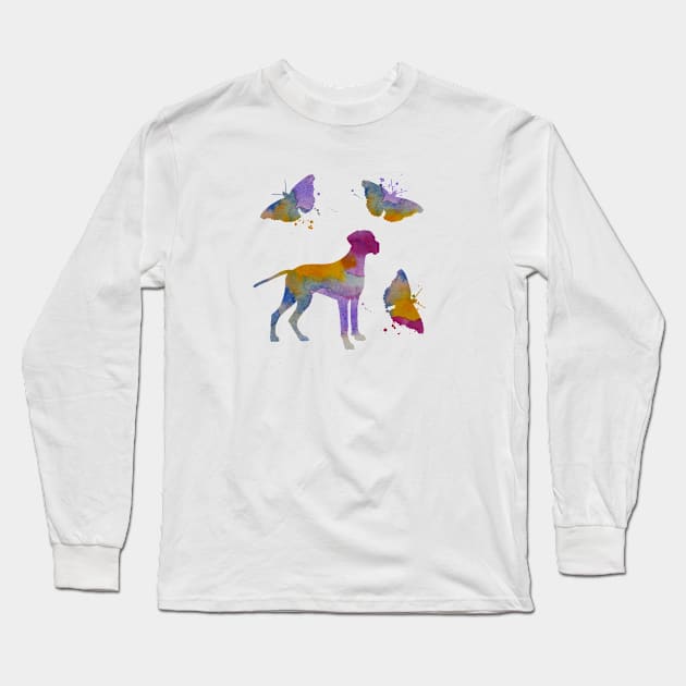 Brittany Dog Art With Butterflies Long Sleeve T-Shirt by BittenByErmines
